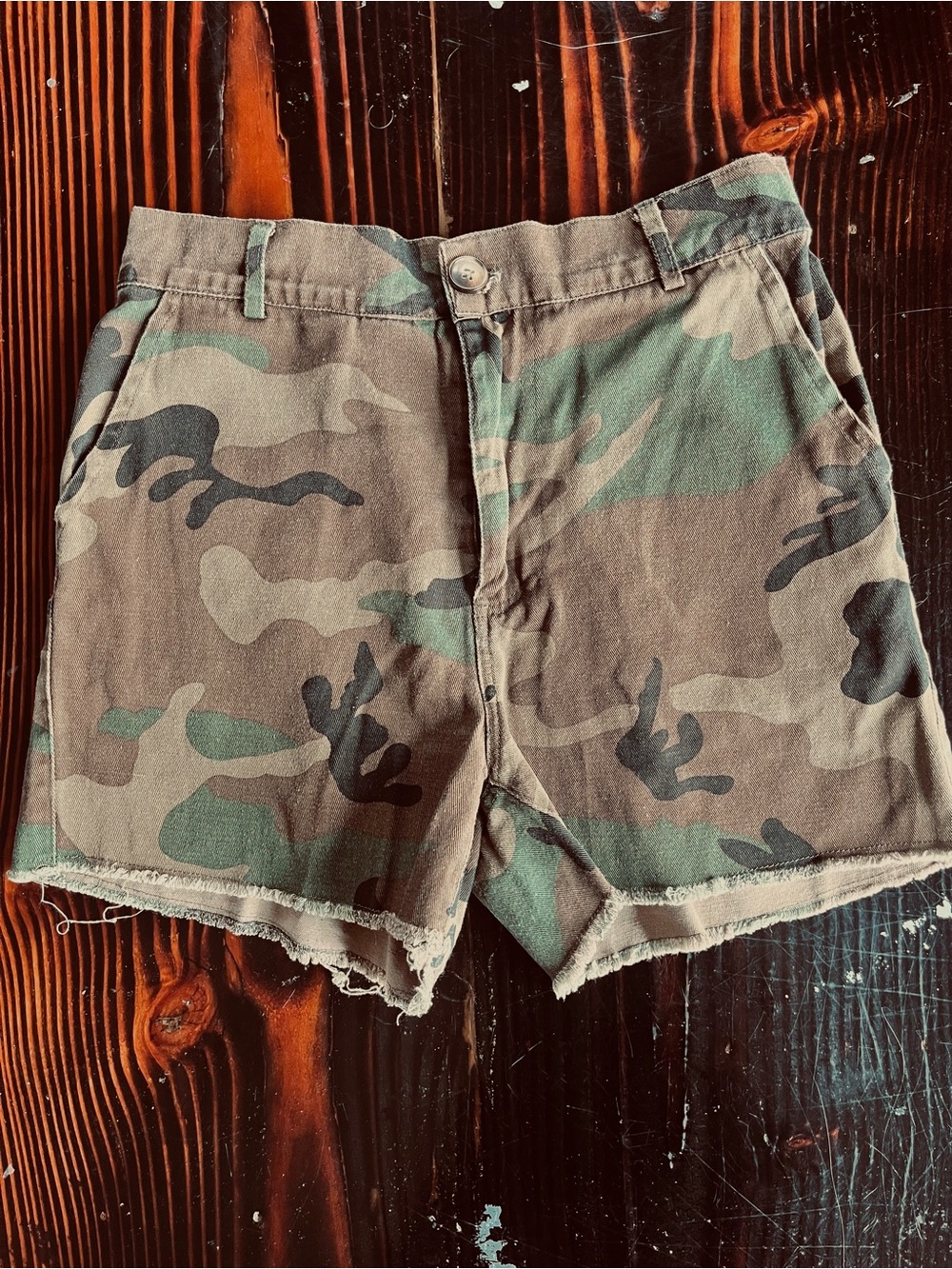 Camo Print Elastic-Waist Shorts